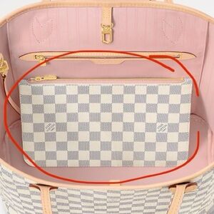 LOUIS VUITTON DAMIER AZUR NEVERFULL POUCH Brand New Rose Ballerine